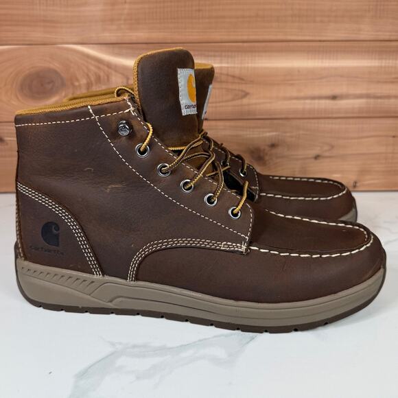Carhartt Mens Brown Leather Moc Toe Wedge Chukka Work Boots CMX4023 Wide US 9 - Picture 11 of 16